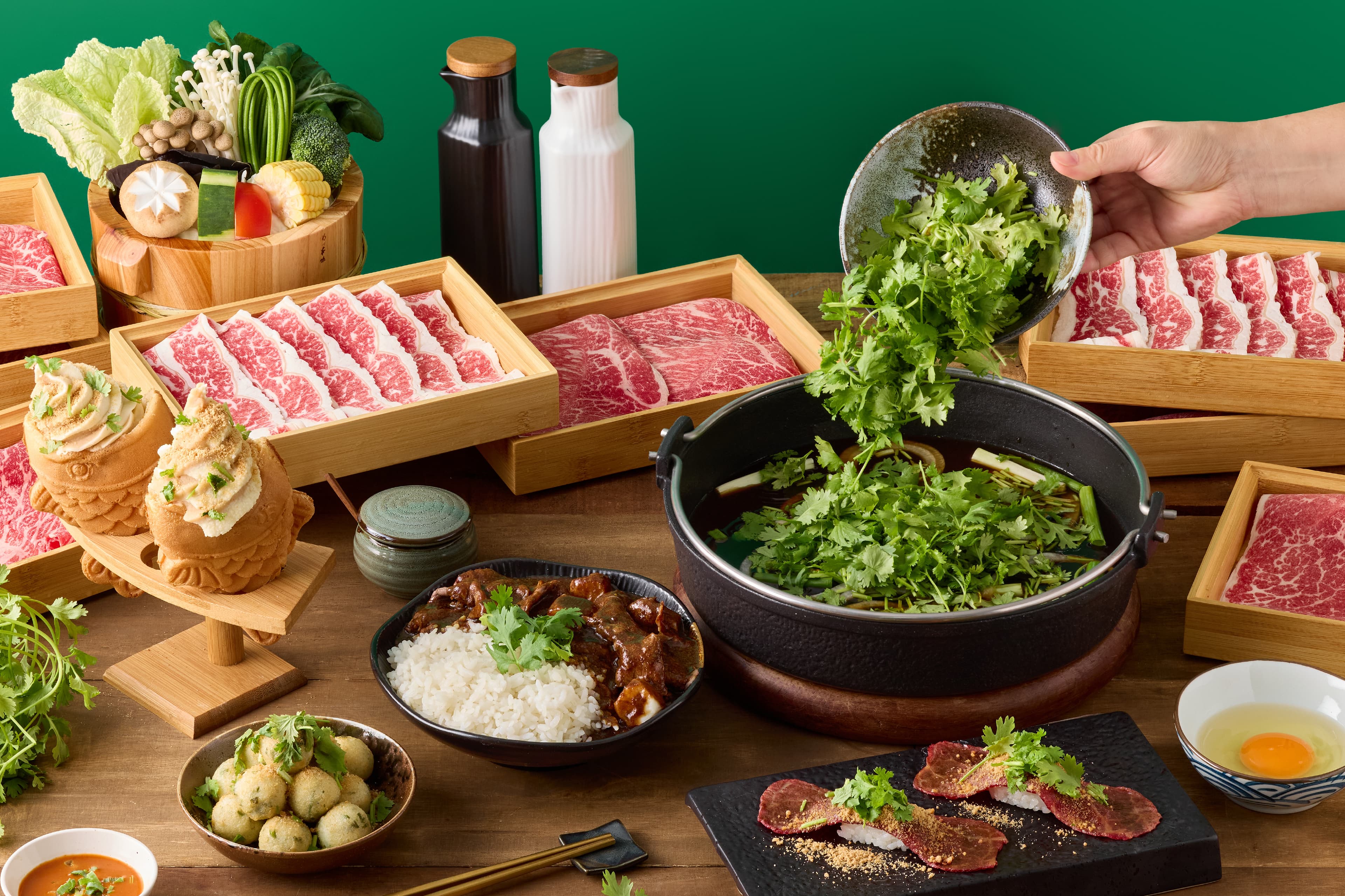 蔡英文愛這味！和牛涮「香菜的試煉」4限定吃法　和牛壽司、鯛魚燒吃完拿證書