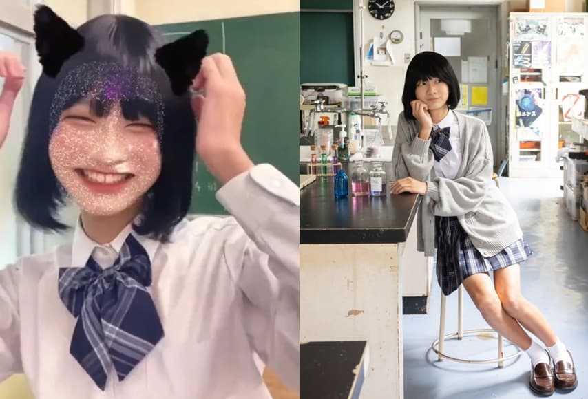 筑駒高校男學生角逐「筑駒小姐」，「橘彩葉」一雙美腿特別引人注目。（翻攝X@miss_tk2023、IG@miss_tk2023）