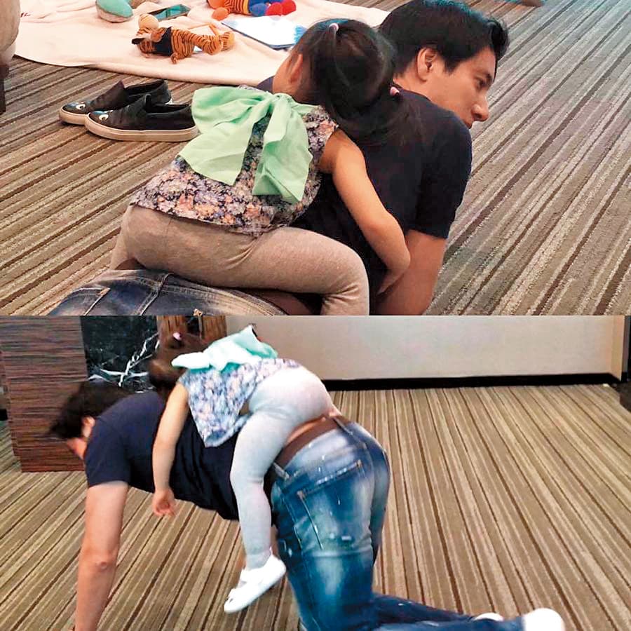 王力宏非常疼愛2個寶貝女兒,國際父親日(6月第三個週日)還po出被女兒當馬騎的照片大秀父愛。(翻攝自王力宏IG)