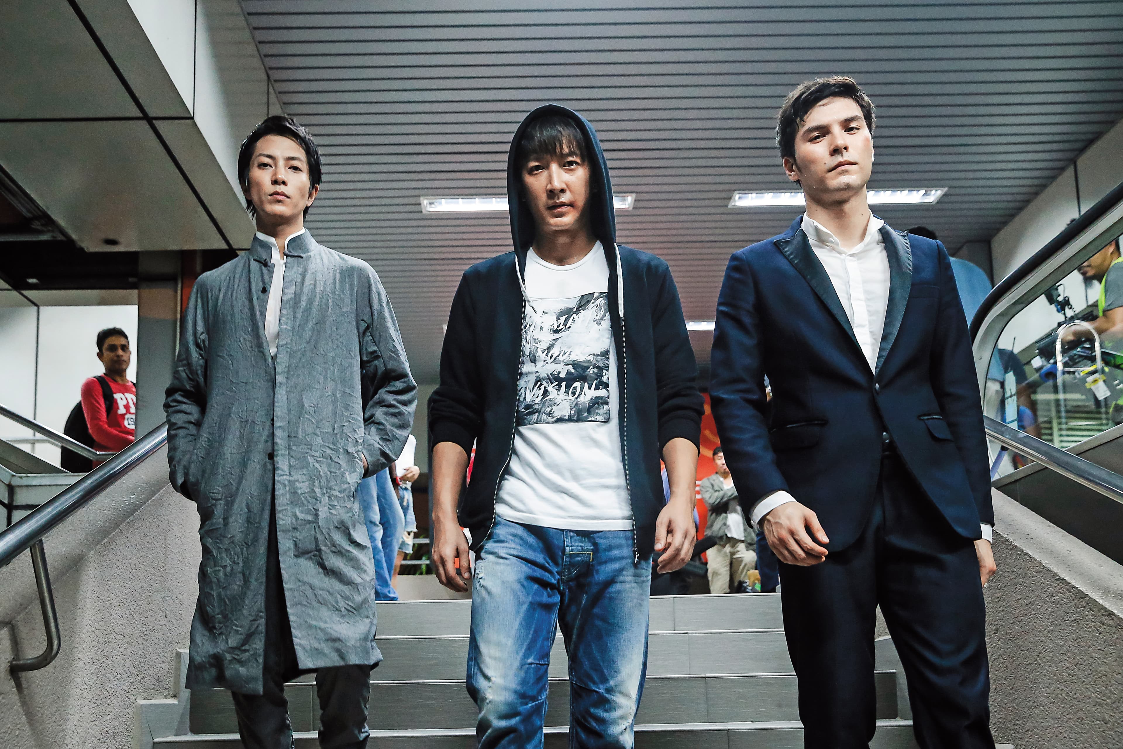 新片《解碼遊戲》由山下智久(左起)、韓庚和鳳小岳主演,鳳小岳第一次這麼近距離和偶像明星相處,覺得很有意思。(東方IC)