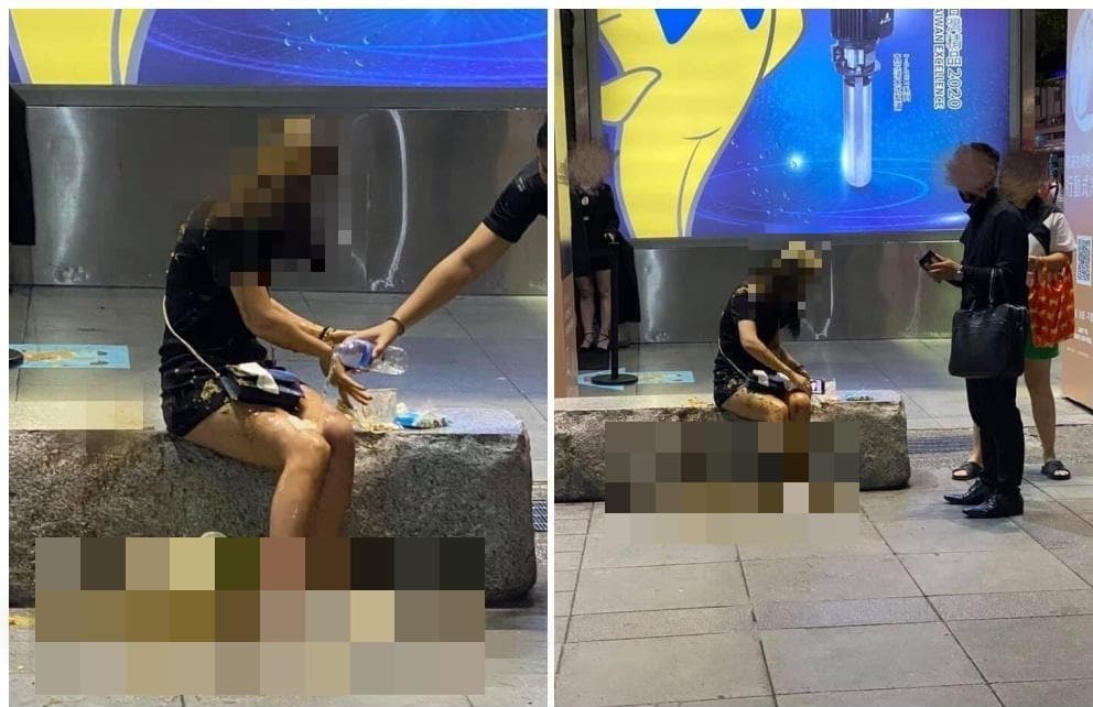 邱女日前遭黑衣人在信義區潑整桶屎,噁爛場面讓人相當崩潰。(翻攝自《爆料公社》臉書社團)