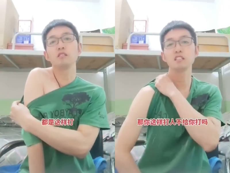 一名網友便拍片諷刺「捲起袖子就不會幫你打疫苗嗎?」(翻攝自微博)