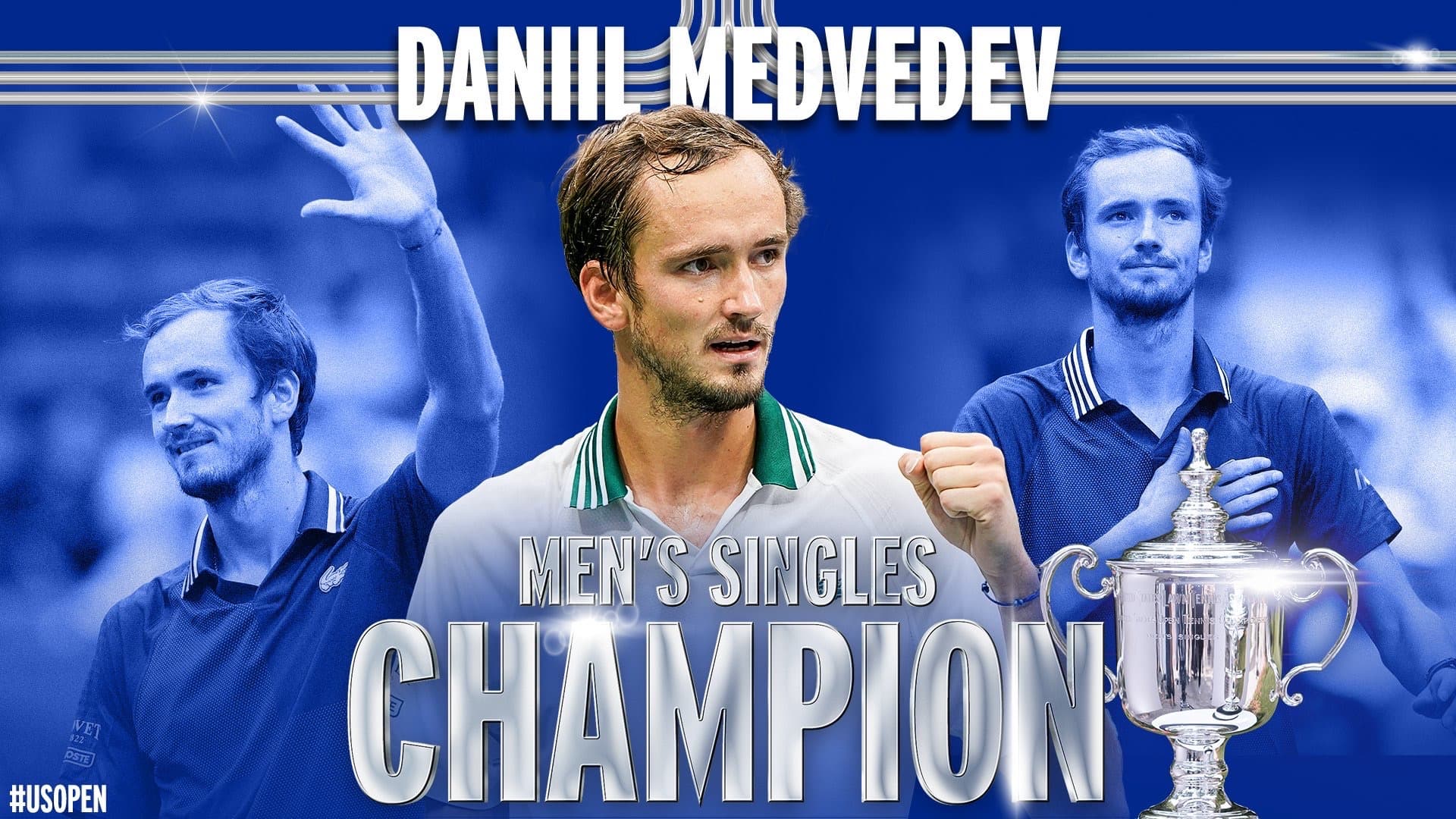 2021美網公開賽,睽違21年後,25歲的Daniil Medvedev成為繼Marat Safin後再度於美網得冠的俄羅斯人(翻攝自US OPEN Tennis 推特)
