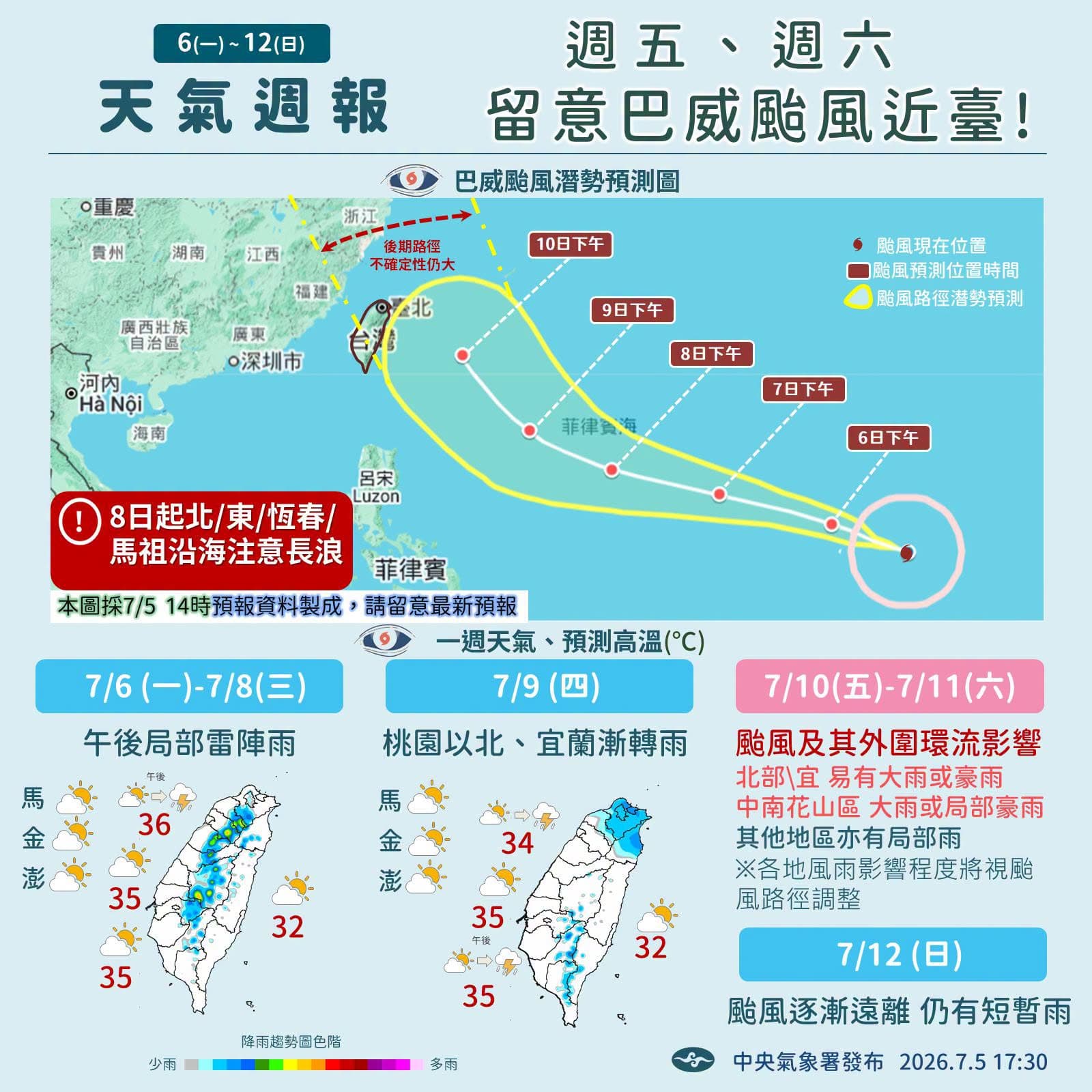 中央氣象署說明一週天氣狀況。(翻攝自臉書@報天氣─中央氣象署)