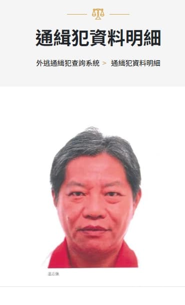 温志強傳出已逃至香港,遭列外逃通緝犯。(翻攝自調查局網站)