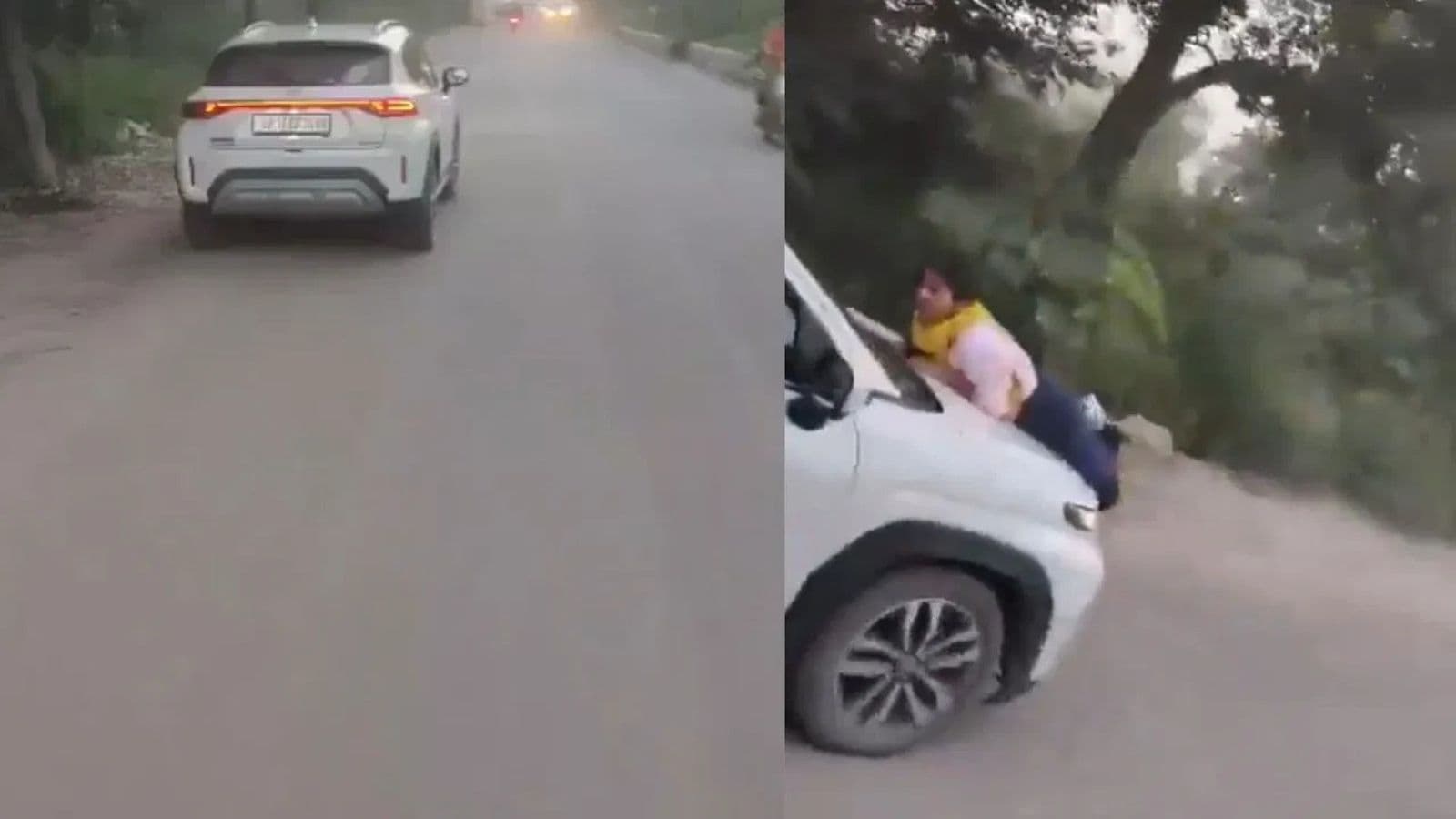 女子為了抓姦不惜趴在引擎蓋上,被拖至約100公尺。圖/翻攝自X