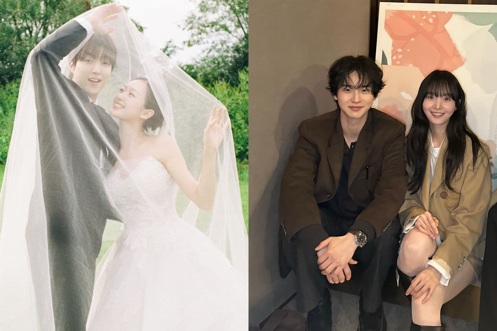 李有鎮(左圖左)今宣布將在11月與演員車京恩完婚,由於車京恩與演員金承允(右圖右)是親姊妹,李有鎮婚後也將與張東潤(右圖左)成為連襟。圖/翻攝自IG@youjin0406、翻攝自IG@dongyoon_0712