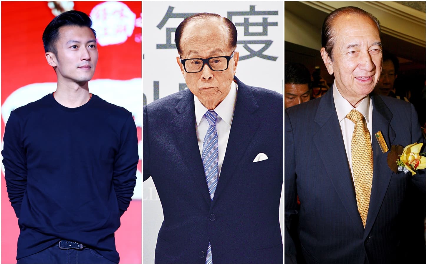 左起為藝人謝霆鋒、香港首富李嘉誠和澳門賭王何鴻燊。