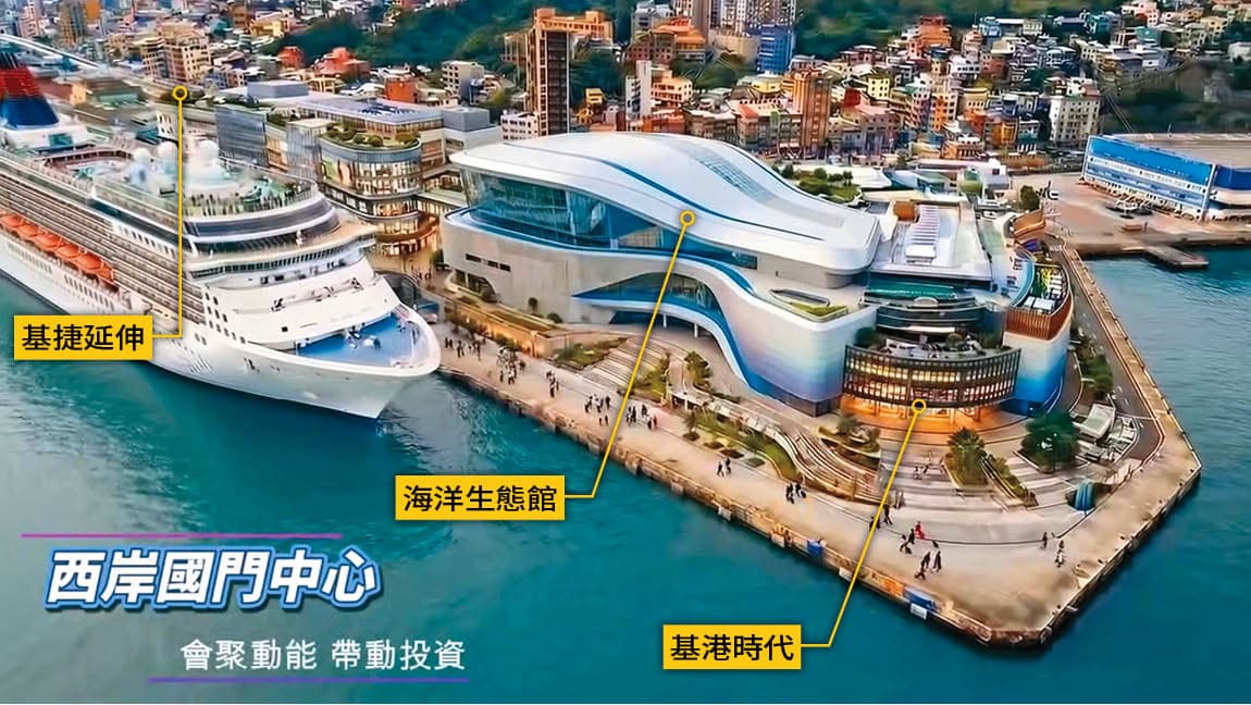 童子瑋正與基隆港務分公司攜手規劃,在西岸建設海洋生態館與商場。圖為模擬畫面。(童子瑋競辦禔供)