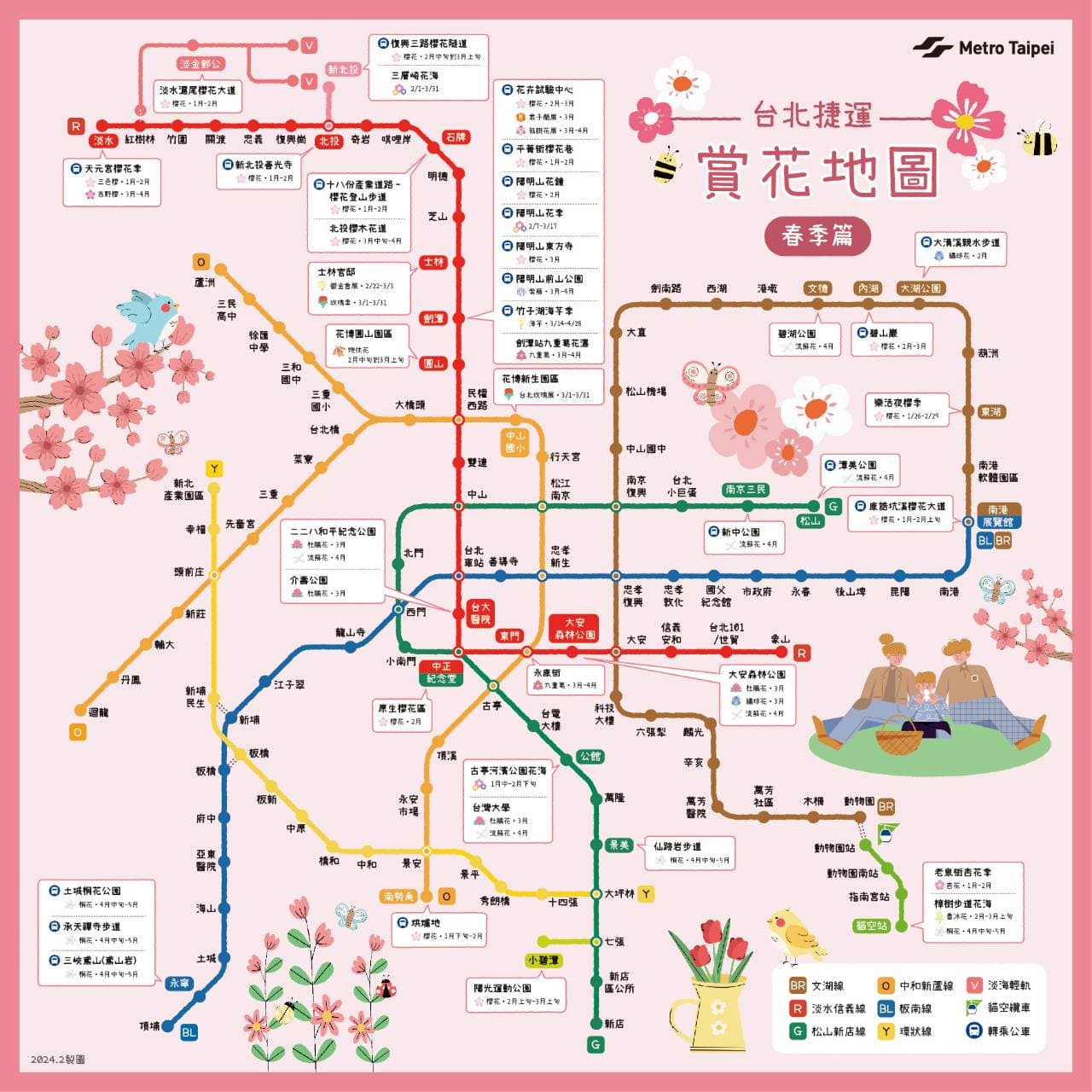 台北捷運公司整理捷運沿線賞花地圖。(北捷提供)