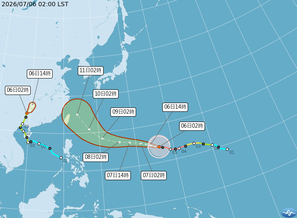 中央氣象署說明颱風「巴威」路徑預報圖。(翻攝自中央氣象署官網)